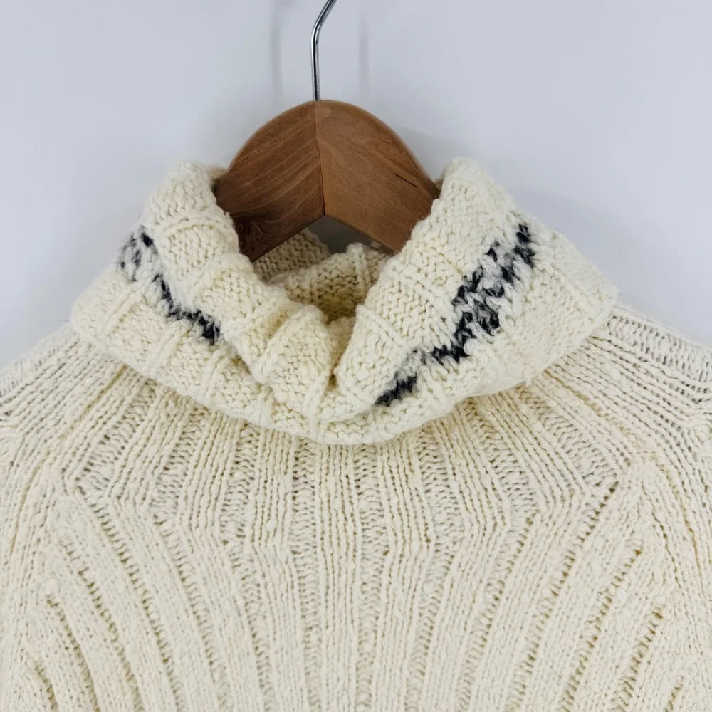 Pilcro Anthropologie Chunky Knit Fair Isle‎ Turtleneck Cream Size L Cozy Cottage